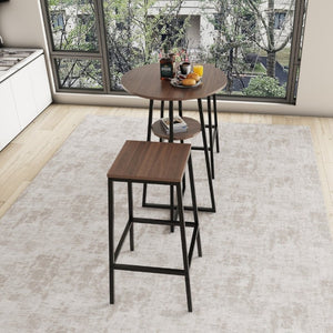 English Elm 3 Piece Industrial Bistro Set Round Counter Table Two Backless Stools Matte Black Frame W3064P536665