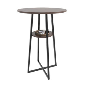 English Elm 3 Piece Industrial Bistro Set Round Counter Table Two Backless Stools Matte Black Frame W3064P536665