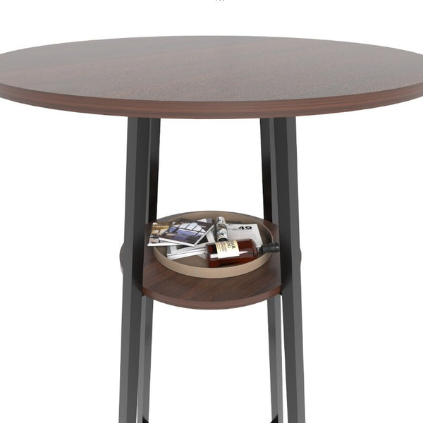 English Elm 3 Piece Industrial Bistro Set Round Counter Table Two Backless Stools Matte Black Frame W3064P536665