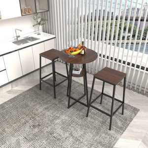 English Elm 3 Piece Industrial Bistro Set Round Counter Table Two Backless Stools Matte Black Frame W3064P536665