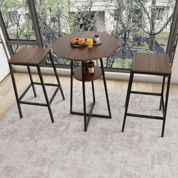English Elm 3 Piece Industrial Bistro Set Round Counter Table Two Backless Stools Matte Black Frame W3064P536665