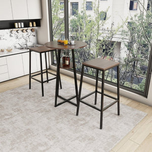 English Elm 3 Piece Industrial Bistro Set Round Counter Table Two Backless Stools Matte Black Frame W3064P536665