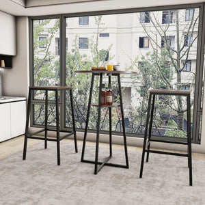English Elm 3 Piece Industrial Bistro Set Round Counter Table Two Backless Stools Matte Black Frame W3064P536665