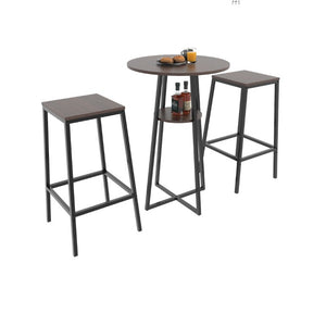 English Elm 3 Piece Industrial Bistro Set Round Counter Table Two Backless Stools Matte Black Frame W3064P536665