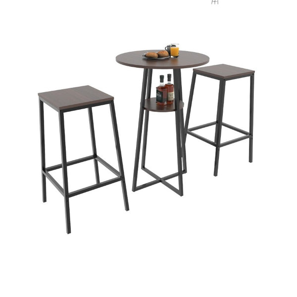 English Elm 3 Piece Industrial Bistro Set Round Counter Table Two Backless Stools Matte Black Frame W3064P536665