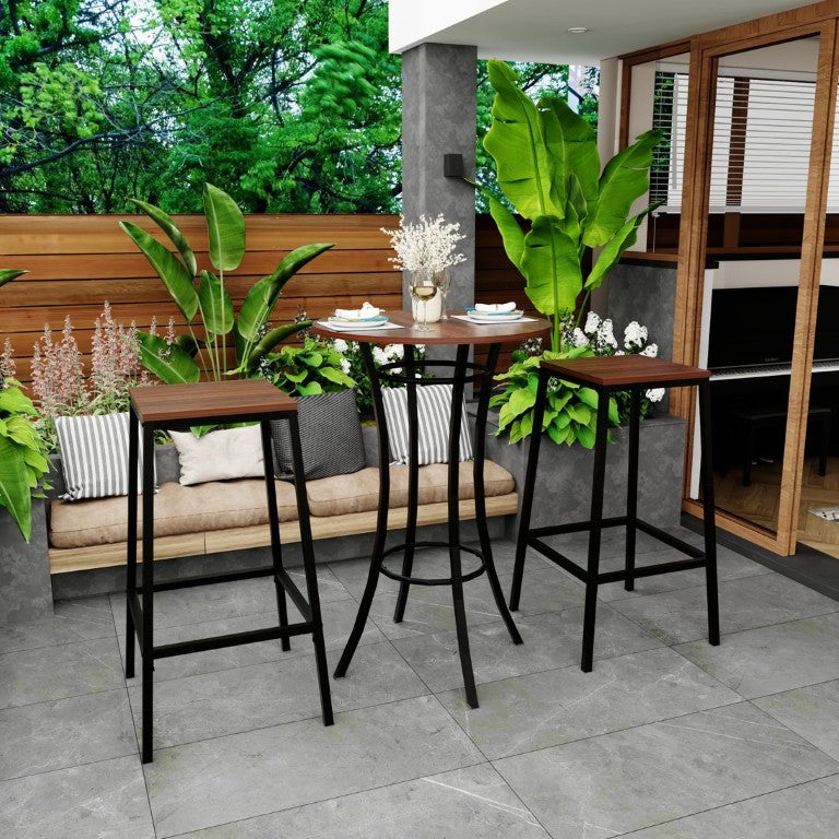 English Elm Brandname Industrial Round Pub Set with Two Backless Stools and Wood Grain Tabletop Walnut Brown Without Backrest W3064P536668