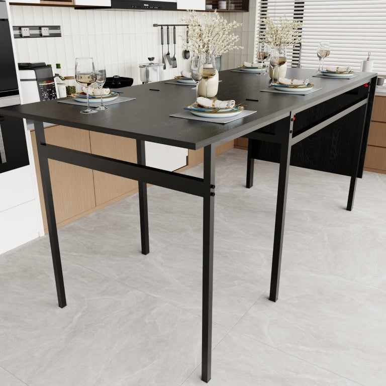 English Elm Expandable Drop Leaf Dining Table Industrial Steel Frame for Studio Apartment Kitchen W3064P536707
