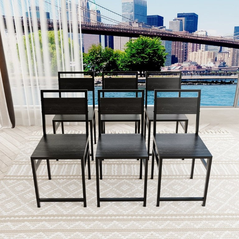English Elm Set of 6 Industrial Dining Chairs with Wood Grain Panels and Powder Coated Frame W3064P536712