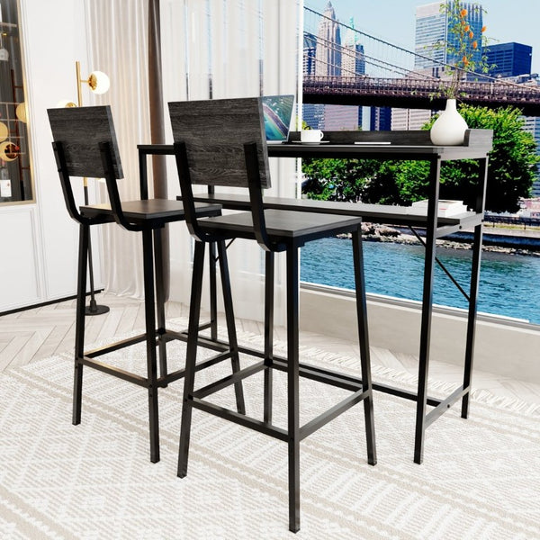 English Elm 3 Piece Industrial Pub Set with Engineered Wood Top Stools and Storage Shelf W3064P552414