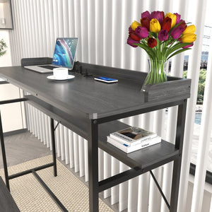 English Elm 3 Piece Industrial Pub Set with Engineered Wood Top Stools and Storage Shelf W3064P552414