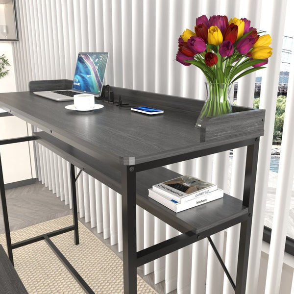 English Elm 3 Piece Industrial Pub Set with Engineered Wood Top Stools and Storage Shelf W3064P552414
