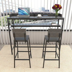 English Elm 3 Piece Industrial Pub Set with Engineered Wood Top Stools and Storage Shelf W3064P552414