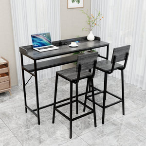 English Elm 3 Piece Industrial Pub Set with Engineered Wood Top Stools and Storage Shelf W3064P552414