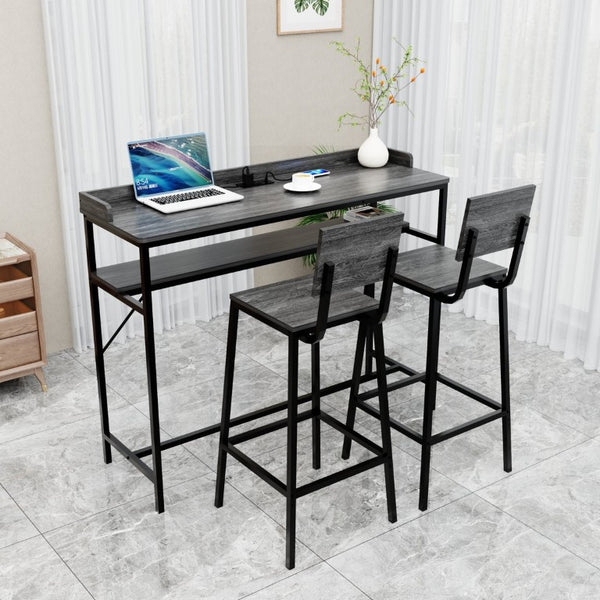 English Elm 3 Piece Industrial Pub Set with Engineered Wood Top Stools and Storage Shelf W3064P552414