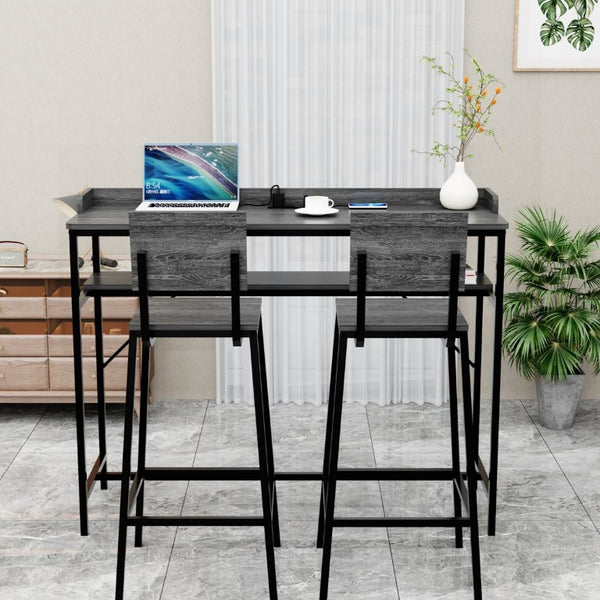 English Elm 3 Piece Industrial Pub Set with Engineered Wood Top Stools and Storage Shelf W3064P552414