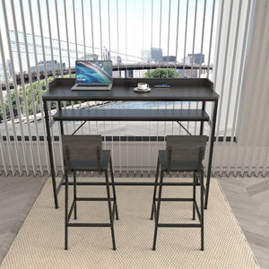 English Elm 3 Piece Industrial Pub Set with Engineered Wood Top Stools and Storage Shelf W3064P552414