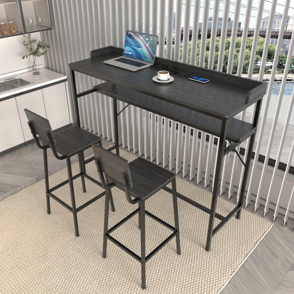 English Elm 3 Piece Industrial Pub Set with Engineered Wood Top Stools and Storage Shelf W3064P552414