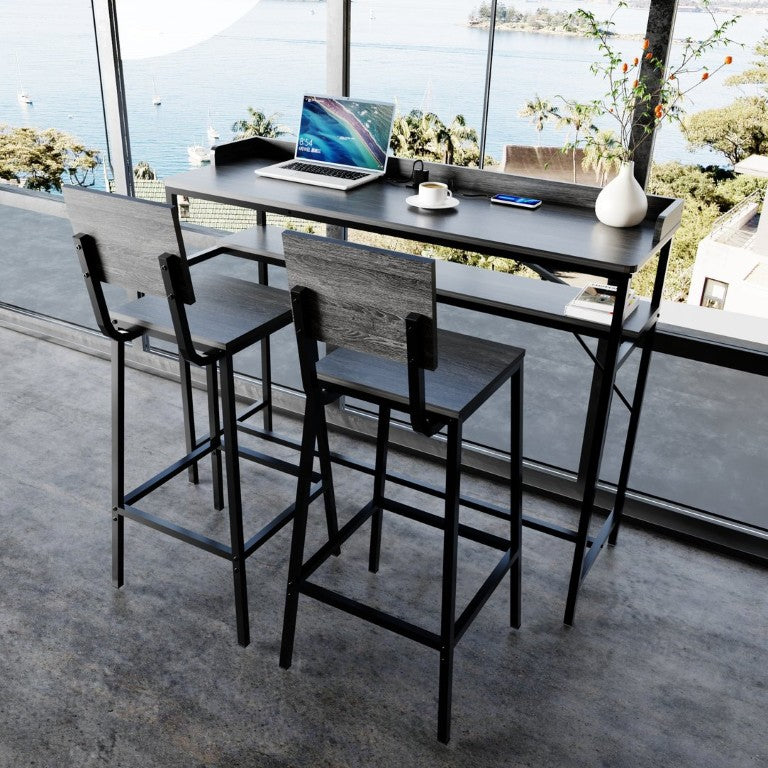 English Elm 3 Piece Industrial Pub Set with Engineered Wood Top Stools and Storage Shelf W3064P552414