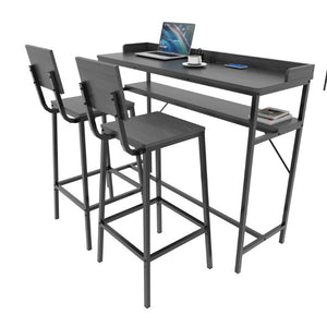 English Elm 3 Piece Industrial Pub Set with Engineered Wood Top Stools and Storage Shelf W3064P552414