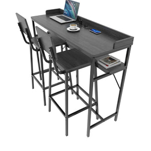 English Elm 3 Piece Industrial Pub Set with Engineered Wood Top Stools and Storage Shelf W3064P552414