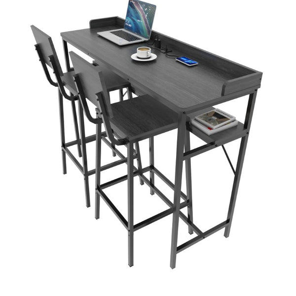 English Elm 3 Piece Industrial Pub Set with Engineered Wood Top Stools and Storage Shelf W3064P552414
