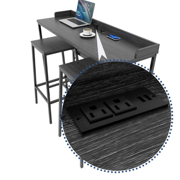English Elm 3 Piece Industrial Pub Set with Engineered Wood Top Stools and Storage Shelf W3064P552414