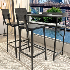 English Elm 3 Piece Industrial Pub Set with Engineered Wood Top Stools and Storage Shelf W3064P552414