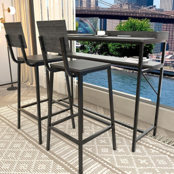 English Elm 3 Piece Industrial Pub Set with Engineered Wood Top Stools and Storage Shelf W3064P552414