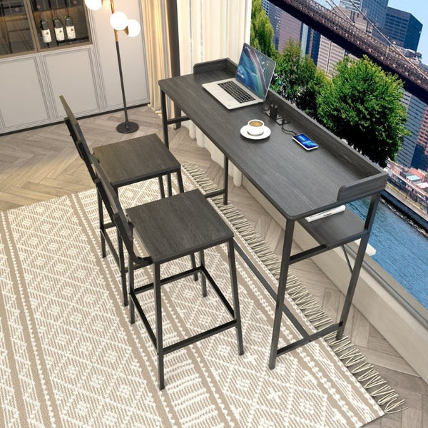 English Elm 3 Piece Industrial Pub Set with Engineered Wood Top Stools and Storage Shelf W3064P552414