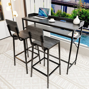 English Elm 3 Piece Industrial Pub Set with Engineered Wood Top Stools and Storage Shelf W3064P552414