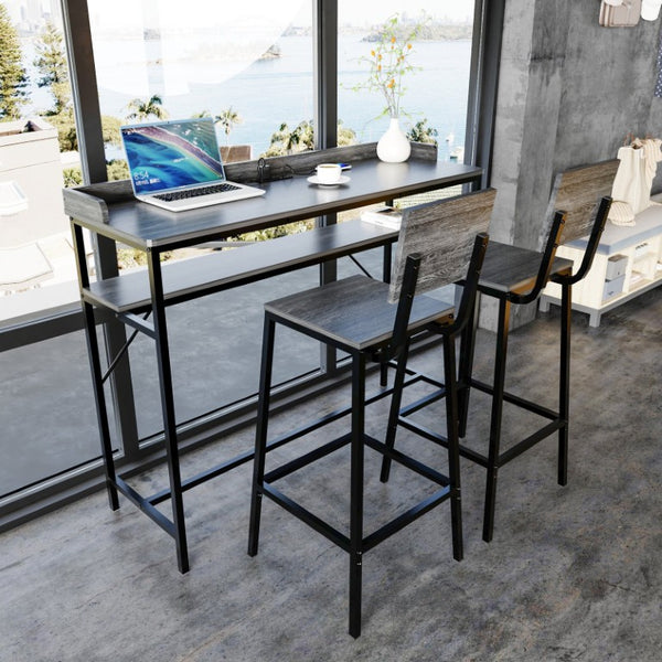 English Elm 3 Piece Industrial Pub Set with Engineered Wood Top Stools and Storage Shelf W3064P552414