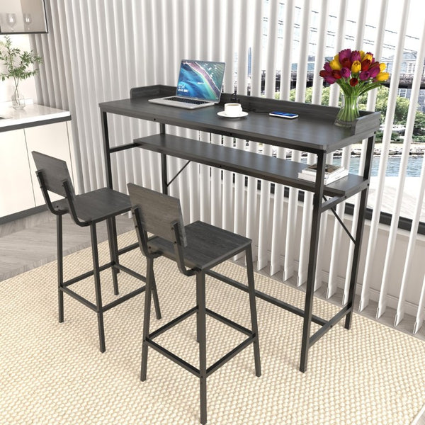 English Elm 3 Piece Industrial Pub Set with Engineered Wood Top Stools and Storage Shelf W3064P552414