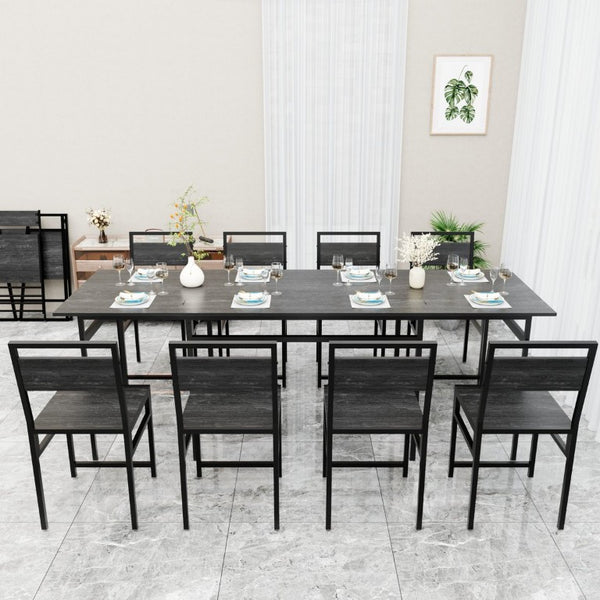 English Elm 8 Piece Extendable Dining Set with Wood Grain Tabletop and Metal Frame for Modern Homes W3064S00007