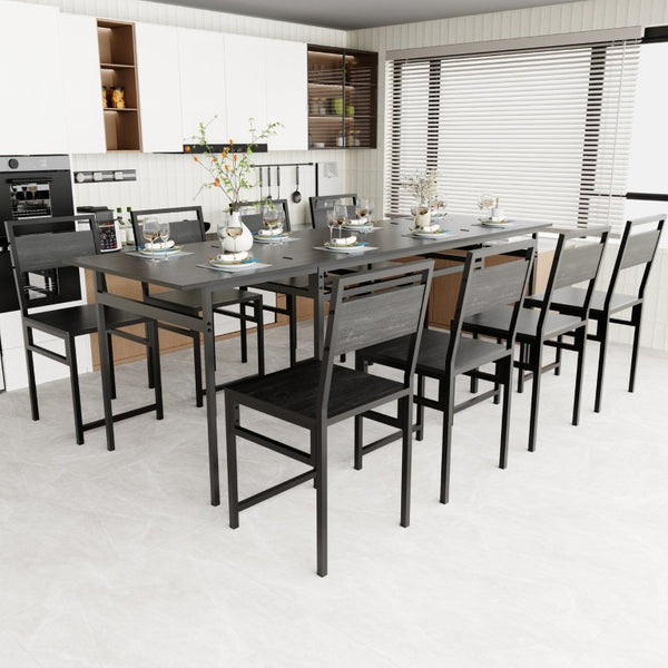 English Elm 8 Piece Extendable Dining Set with Wood Grain Tabletop and Metal Frame for Modern Homes W3064S00007