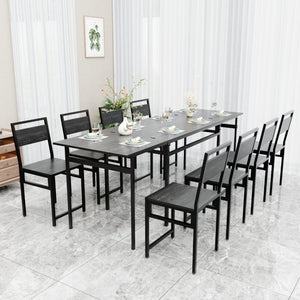 English Elm 8 Piece Extendable Dining Set with Wood Grain Tabletop and Metal Frame for Modern Homes W3064S00007