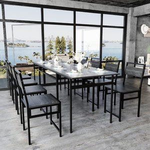 English Elm 8 Piece Extendable Dining Set with Wood Grain Tabletop and Metal Frame for Modern Homes W3064S00007