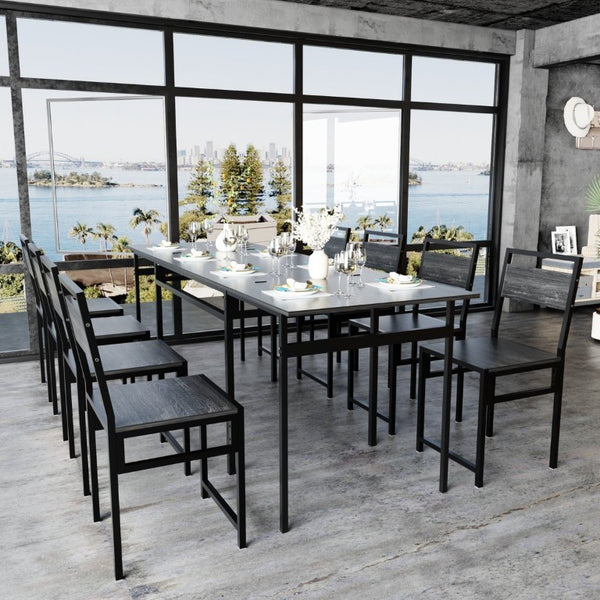 English Elm 8 Piece Extendable Dining Set with Wood Grain Tabletop and Metal Frame for Modern Homes W3064S00007