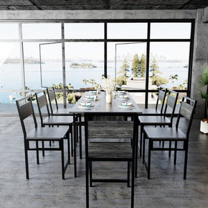 English Elm 8 Piece Extendable Dining Set with Wood Grain Tabletop and Metal Frame for Modern Homes W3064S00007