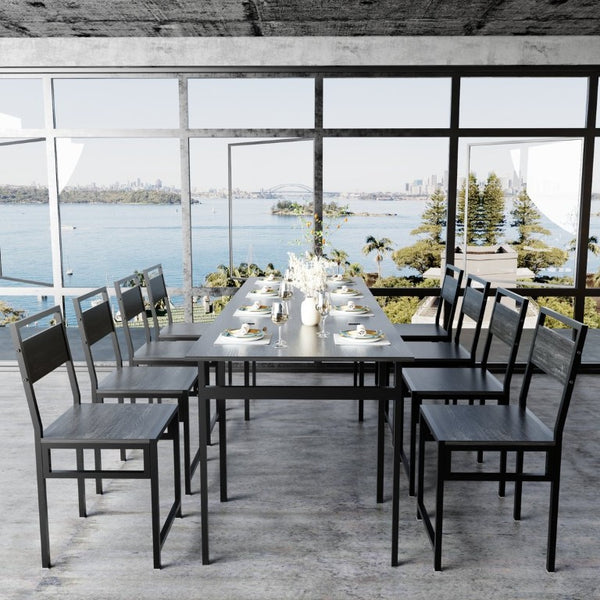 English Elm 8 Piece Extendable Dining Set with Wood Grain Tabletop and Metal Frame for Modern Homes W3064S00007