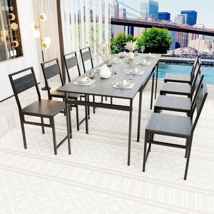 English Elm 8 Piece Extendable Dining Set with Wood Grain Tabletop and Metal Frame for Modern Homes W3064S00007