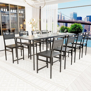 English Elm 8 Piece Extendable Dining Set with Wood Grain Tabletop and Metal Frame for Modern Homes W3064S00007