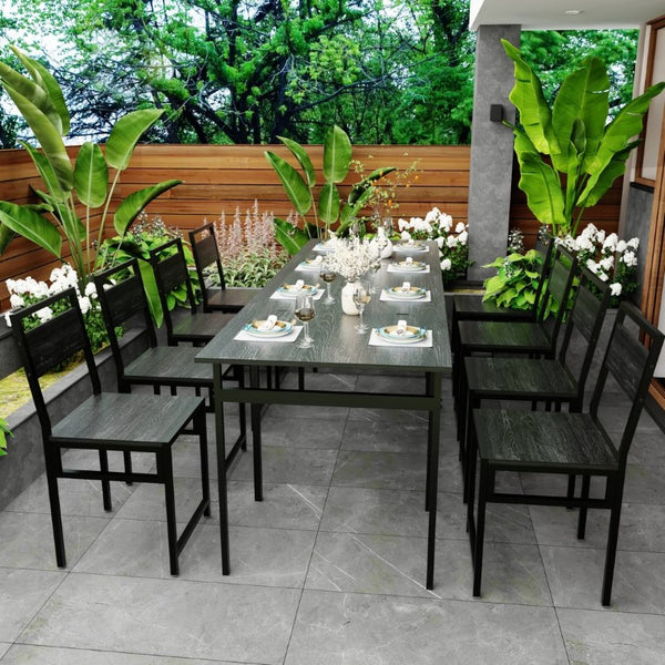 English Elm 8 Piece Extendable Dining Set with Wood Grain Tabletop and Metal Frame for Modern Homes W3064S00007