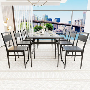 English Elm 8 Piece Extendable Dining Set with Wood Grain Tabletop and Metal Frame for Modern Homes W3064S00007