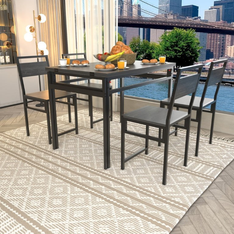 English Elm 4 Piece Extendable Dining Set with Wood Grain Top Metal Frame Modern Apartment Kitchen W3064S00010
