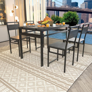 English Elm 4 Piece Extendable Dining Set with Wood Grain Top Metal Frame Modern Apartment Kitchen W3064S00010