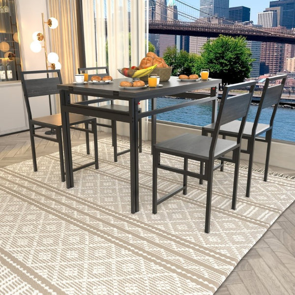 English Elm 4 Piece Extendable Dining Set with Wood Grain Top Metal Frame Modern Apartment Kitchen W3064S00010