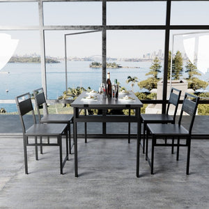 English Elm 4 Piece Extendable Dining Set with Wood Grain Top Metal Frame Modern Apartment Kitchen W3064S00010