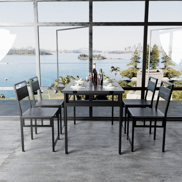 English Elm 4 Piece Extendable Dining Set with Wood Grain Top Metal Frame Modern Apartment Kitchen W3064S00010