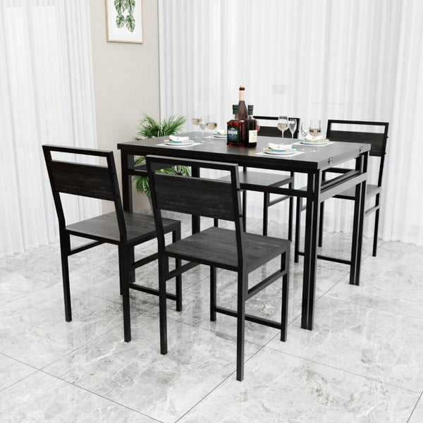 English Elm 4 Piece Extendable Dining Set with Wood Grain Top Metal Frame Modern Apartment Kitchen W3064S00010