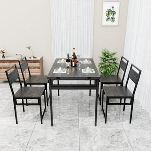 English Elm 4 Piece Extendable Dining Set with Wood Grain Top Metal Frame Modern Apartment Kitchen W3064S00010